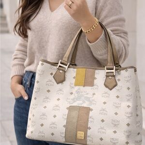 MCM Women's Cream and Gold Tote